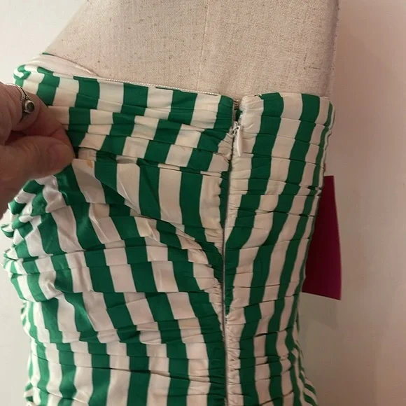 NEW RHODE SELMA STRAPLESS FIT & FLARE DRESS IN GREEN CAROCAO STRIPE SZ 4 - Picture 6 of 8